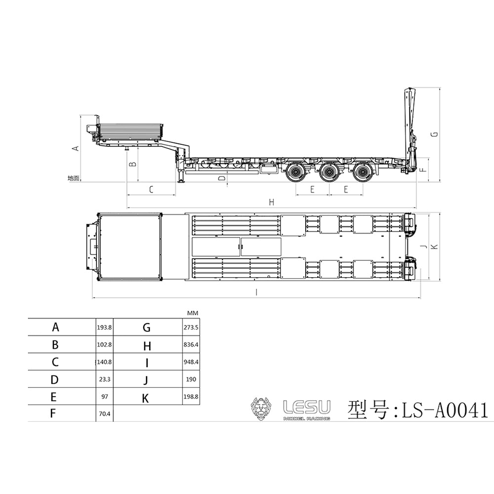 TOUCAN RC HOBBY LESU A0041 1/14 Metal Trailer Hydraulic Lifting Tailboard with Landing Legs 3 Axles Chassis for RC Tractor Truck DIY Construction Model