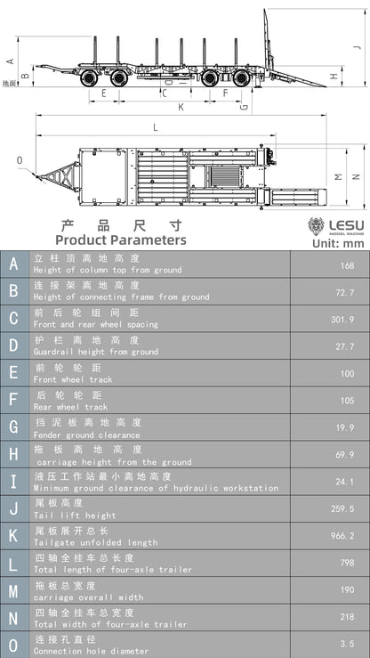 In Stock LESU A0049 1/14 Metal RC Trailer KIT Hydraulic Lifting Tailboard Rear Support Legs 2CH Valve for DIY Tractor Truck Lorry Loader
