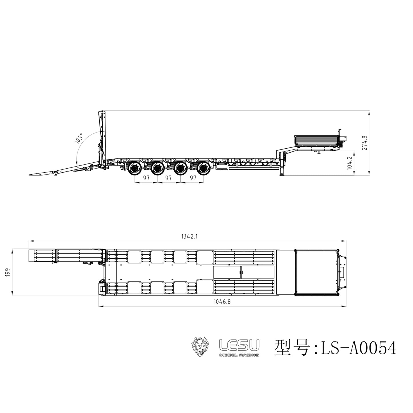 LESU Metal 1/14 RC Trailer A0054 Hydraulic Lifting Tailboard 4 Axles Steering Available for DIY RC Tractor Truck Lorry Car Model
