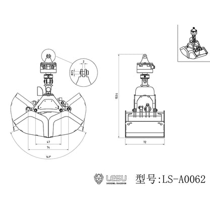 TOUCAN RC HOBBY LESU Metal Wood Clamp A0056/Clamshell Bucket A0062 for 1/14 RC Hydraulic Crane Truck DIY Model for Scale Model Enthusiast Indoor