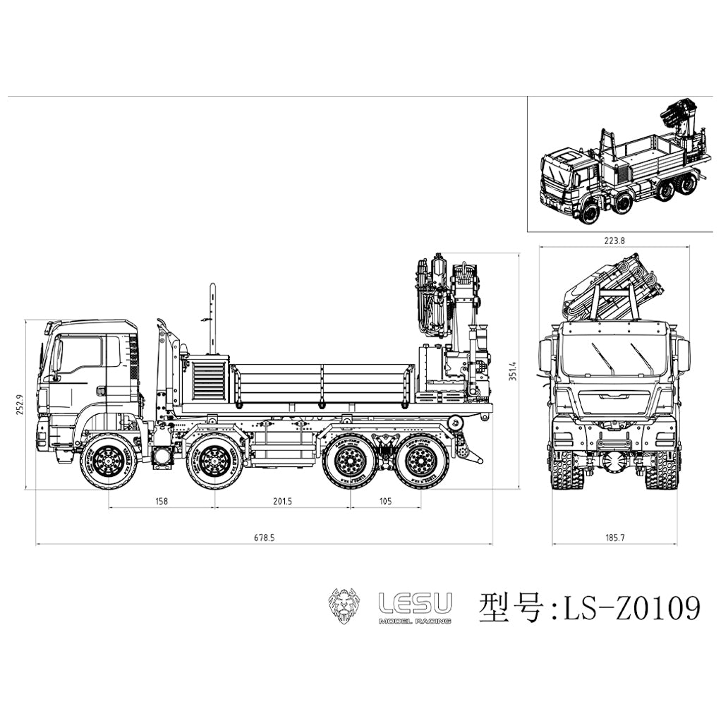 2Speed LESU 1/14 RC Hydraulic Roll on off Dumper Truck Crane Model TGS Metal 8x8 Chassis Electric Tipper 2+7CH Valve Axles Lock