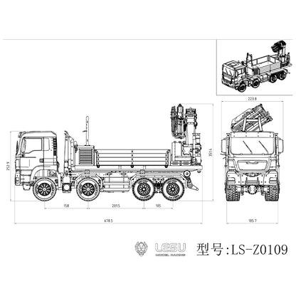 2Speed LESU 1/14 RC Hydraulic Roll on off Dumper Truck Crane Model TGS Metal 8x8 Chassis Electric Tipper 2+7CH Valve Axles Lock