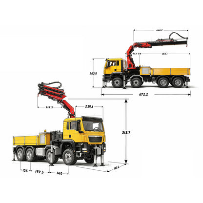 LESU 3363 1/14 8X8/6X6 Metal RC Hydraulic Crane Truck Axles Differential Locks 7CH Valve 6 Outriggers 3-speed Gearbox Light Sound for Adult