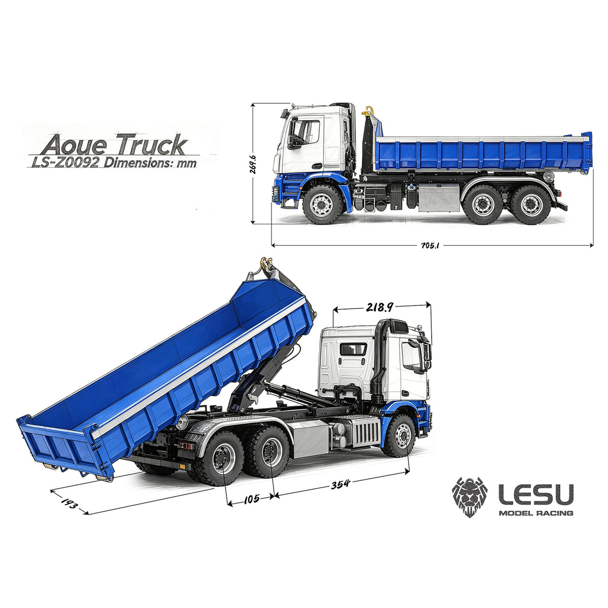 TOUCAN RC HOBBY LESU Z0092 1/14 6x6 RC Hydraulic Roll Off Dump Truck with Telescopic Hook Lift Metal Chassis 3 Speed Gearbox Light Sound System