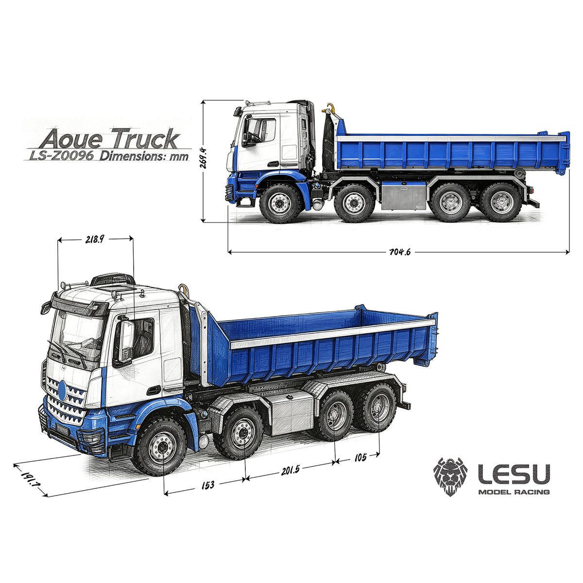 TOUCAN RC HOBBY LESU Z0096 1/14 RC Hydraulic Roll Off Dump Truck with 8x8 Metal Chassis Telescopic Hook Lift 3 Speed Transmission Light Sound
