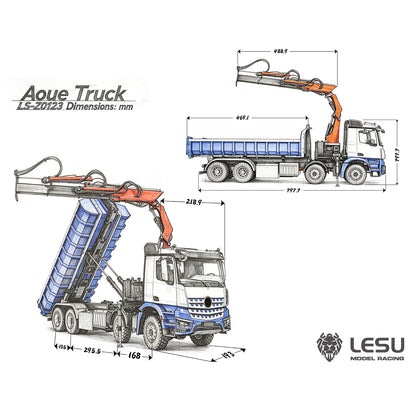 TOUCAN RC HOBBY LESU Z0123 Camion benne radiocommandé 1/14 8x8 à bras hydraulique avec grue 7 voies, transmission 3 vitesses et châssis en métal