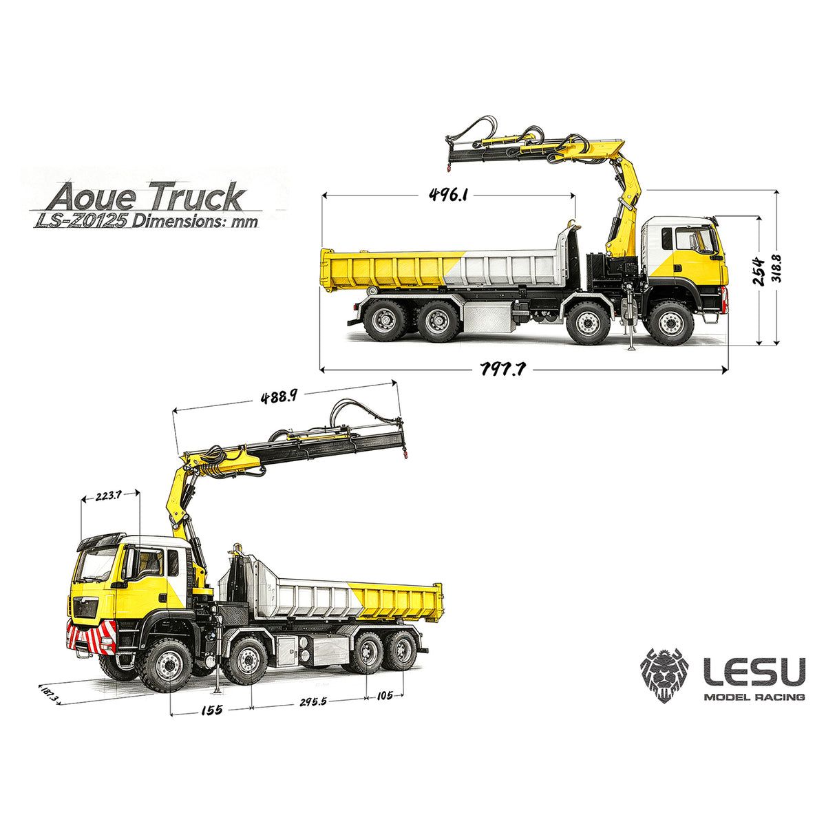 TOUCAN RC HOBBY LESU Z0125 1/14 8x8 RC Hydraulic Crane Roll Off Dumper Truck with TGS Cabin Folding Hook Lift 3 Speed Gearbox Differential Lock Metal Chassis