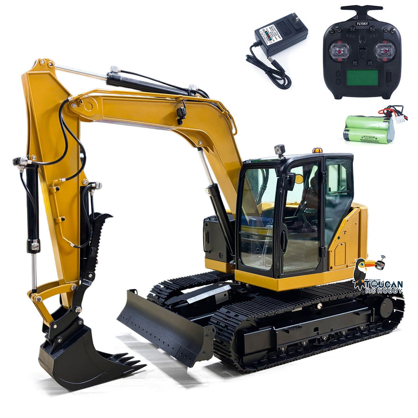 Metal 1/14 C308 Radio Control Hydraulic Excavator 4-way Valve RC Digger Engineering Vehicle Flysky ST8 Radio Lights Battery Assembled