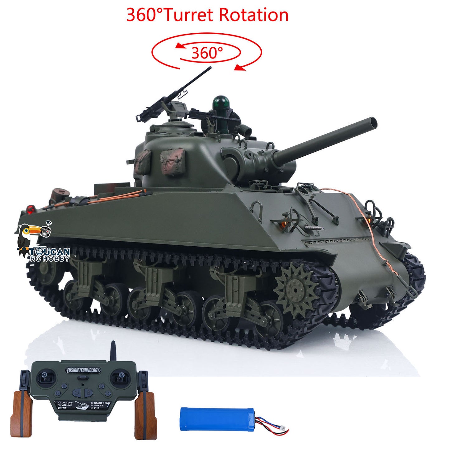 Military green M4A3 tank built with spring suspension howitzer infrared bb firing system
