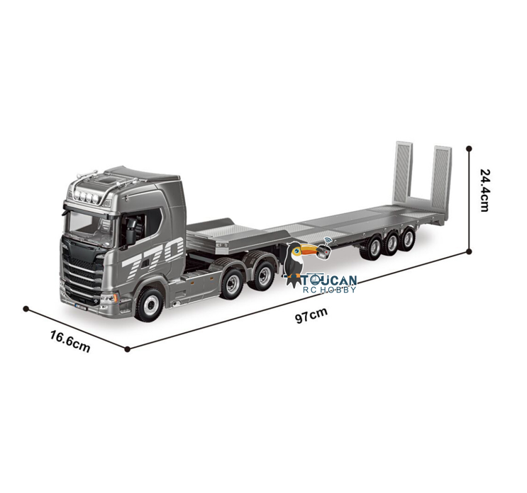 770S 1/18 Remote Control Tractor Truck 770S Electric Support Legs Tail Board 3Axle Plastic Semi Flatbed Trailer RTR Light System
