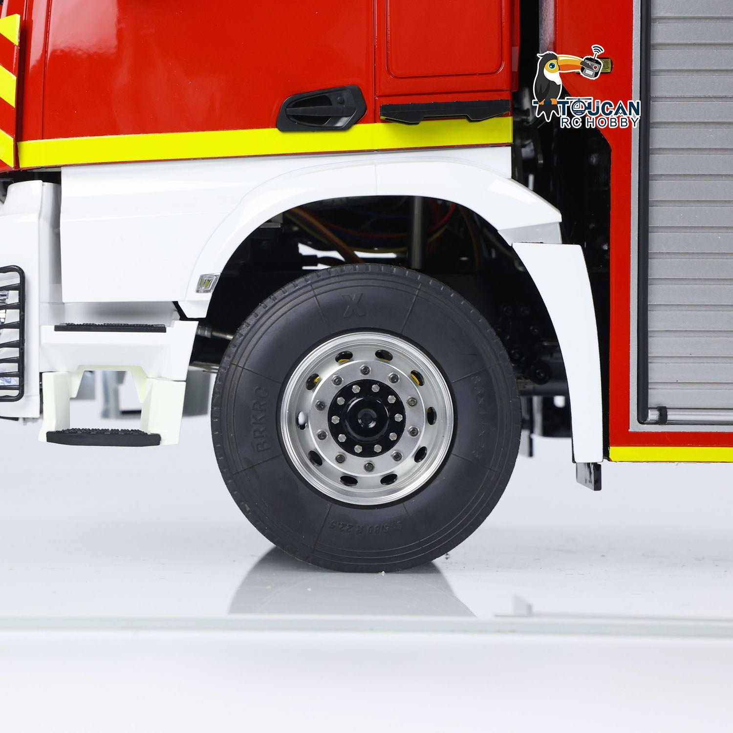 Painted RC emergency ladder vehicle for hobby collection
