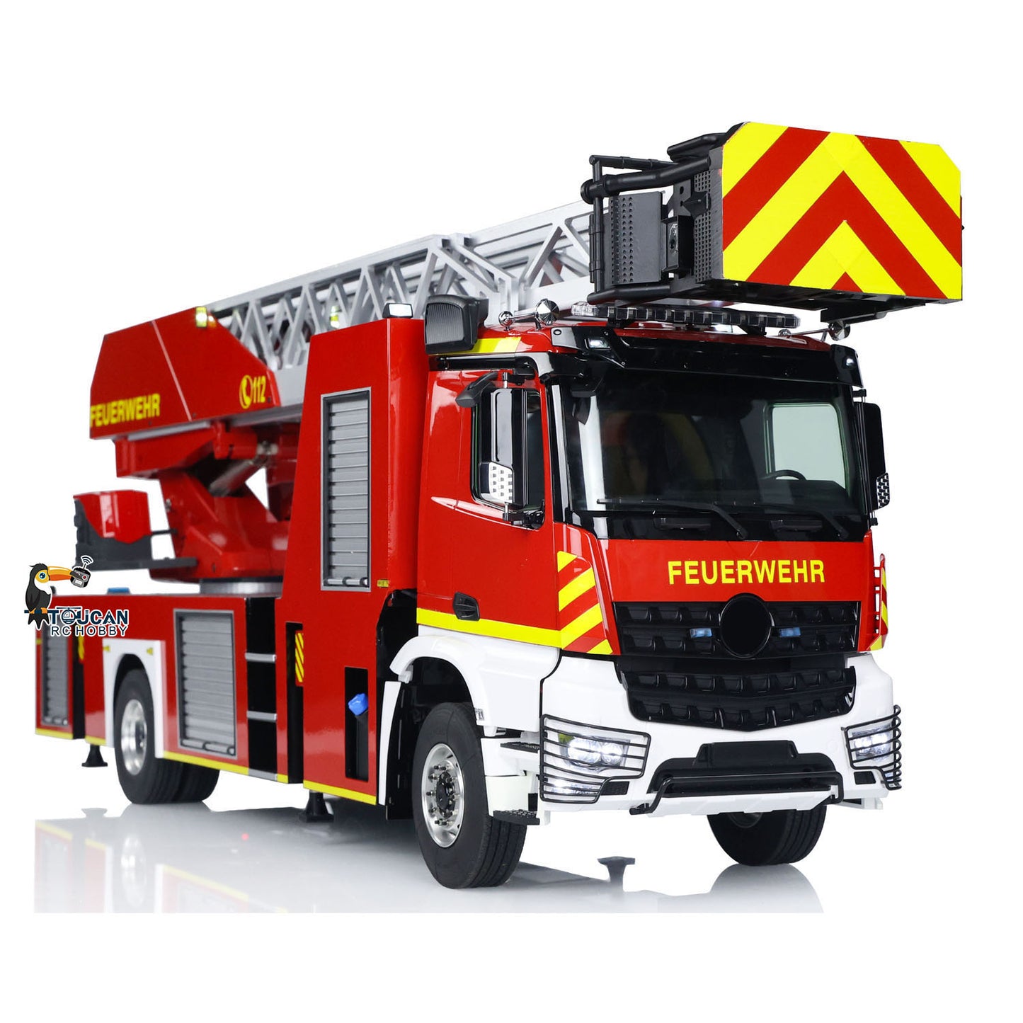 RC ladder fire truck equipped with standard ST8 remote controller
