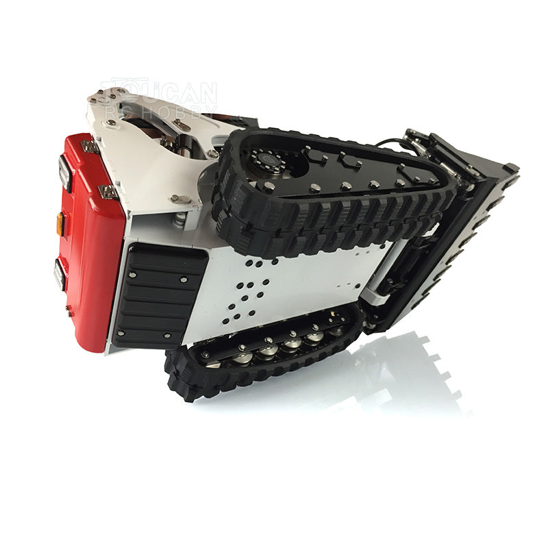 RC skid steer loader assembled with metal hydraulic components
