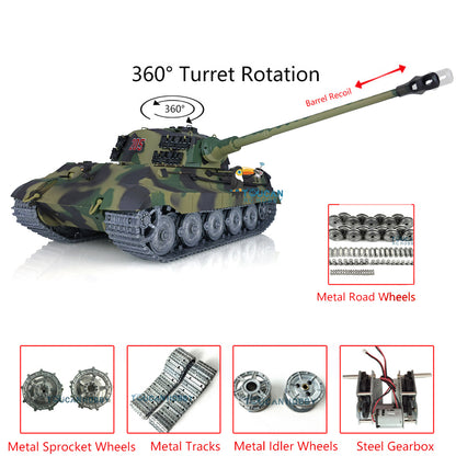 RC tank assembled with metal tracks and heavy steel driving gearbox
