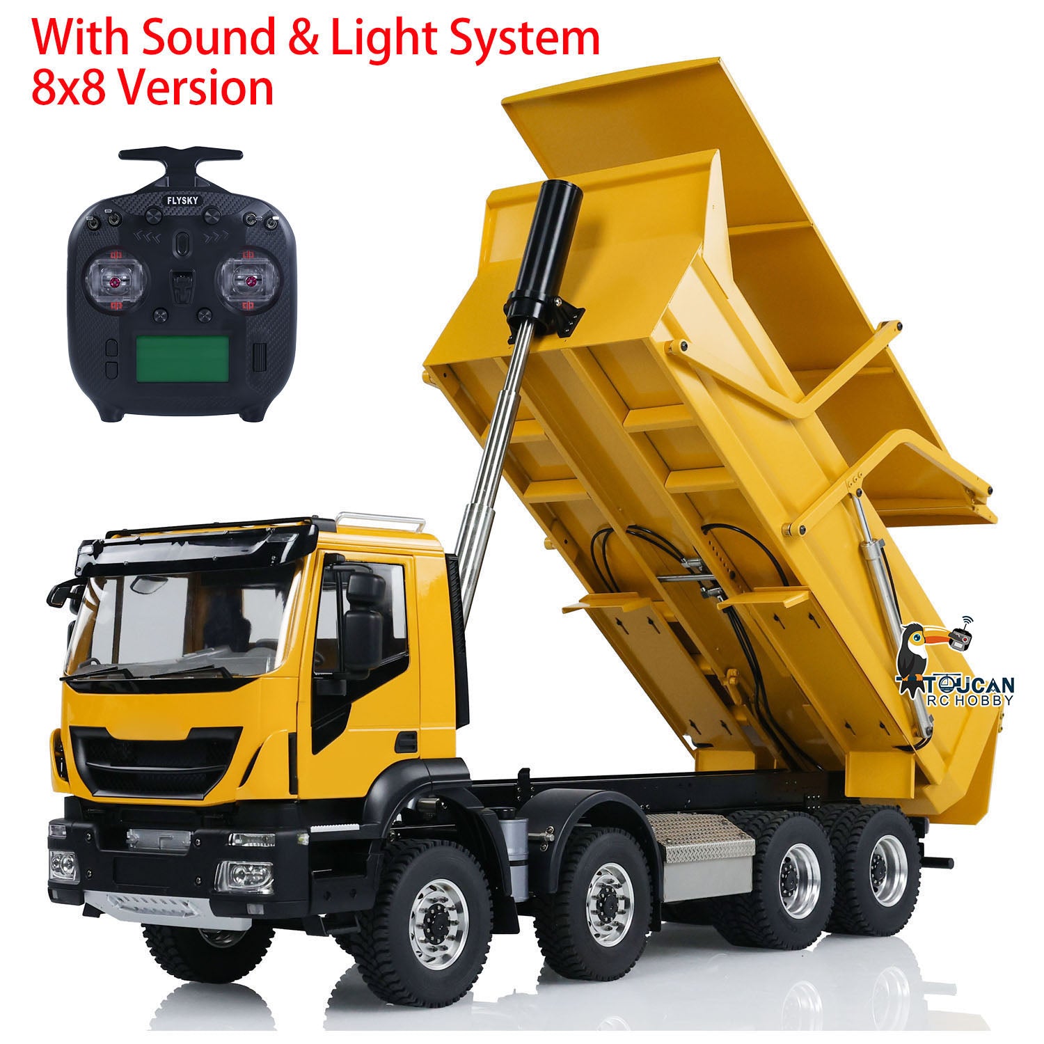 RC tipper truck with functional hydraulic tipping cargo bed
