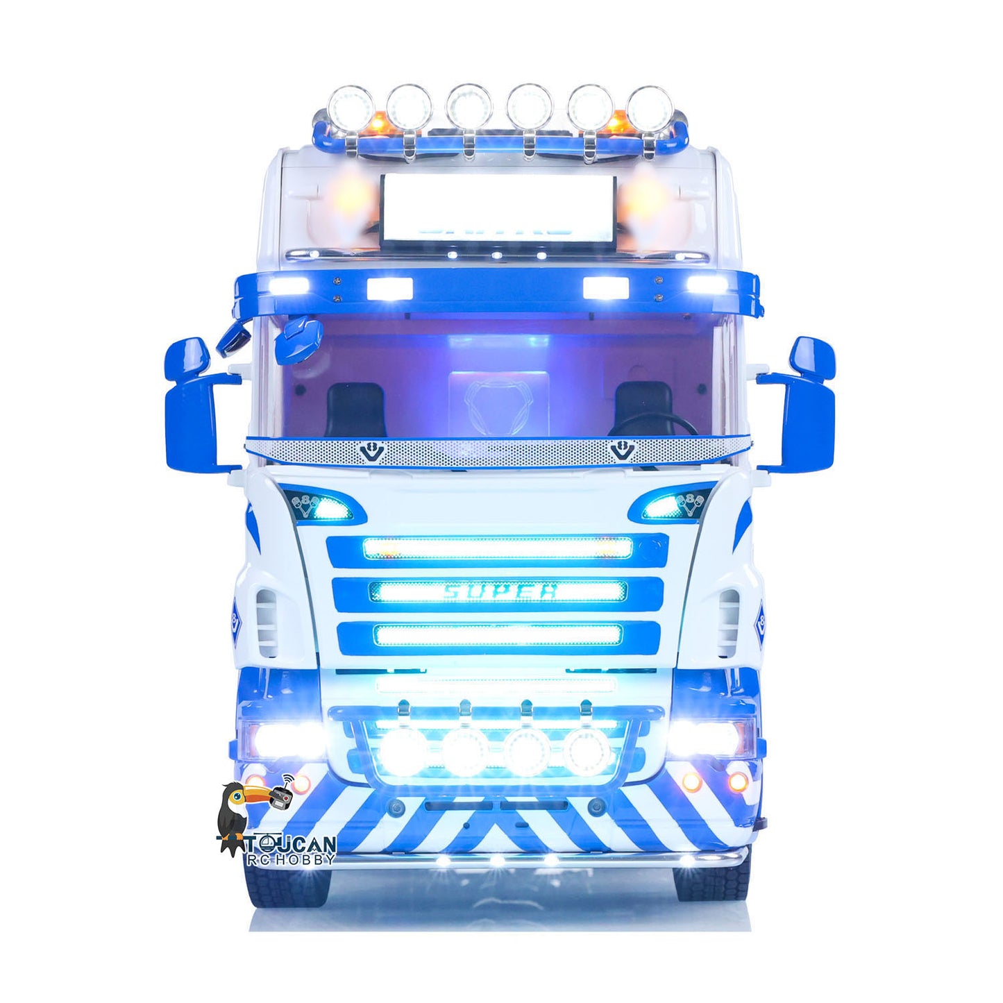 RC tractor truck fitted with 3-speed gearbox, motor and servo components
