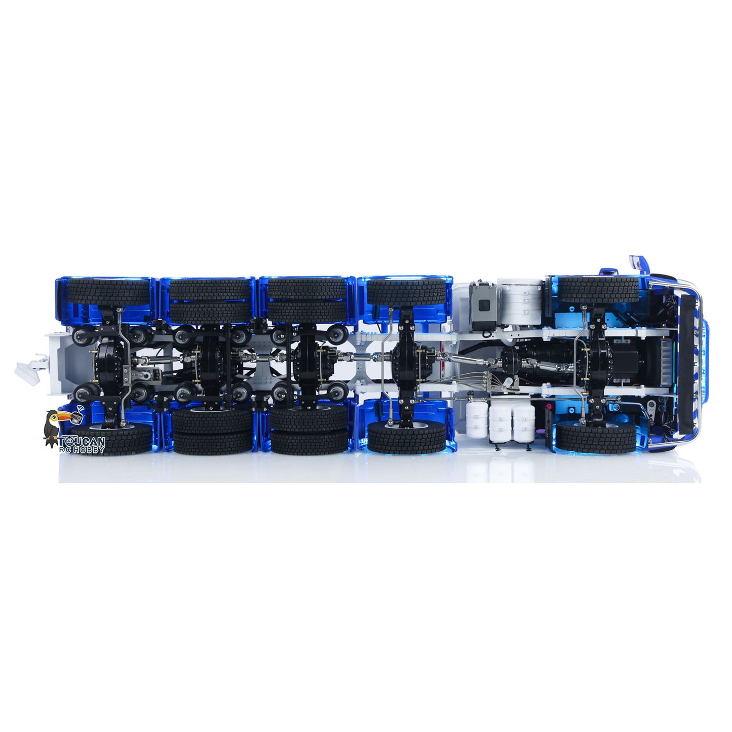 RC tractor truck with sun visor lights, roof horn and windshield protective net
