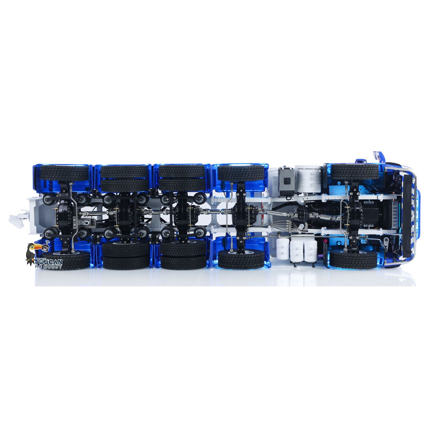 RC tractor truck with sun visor lights, roof horn and windshield protective net
