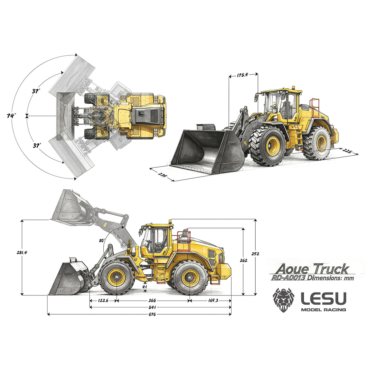 TOUCAN RC HOBBY LESU L220H 1/14 Metal Hydraulic RC Wheel Loader A0013 KIT Model 4WD Brushless Motor 2 Speed Drive Differential Lock Quick Release Bucket Sound