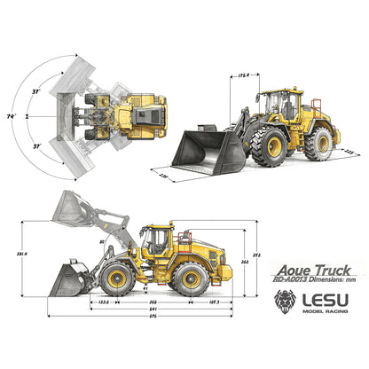 TOUCAN RC HOBBY LESU L220H 1/14 Metal Hydraulic RC Wheel Loader A0013 KIT Model 4WD Brushless Motor 2 Speed Drive Differential Lock Quick Release Bucket Sound