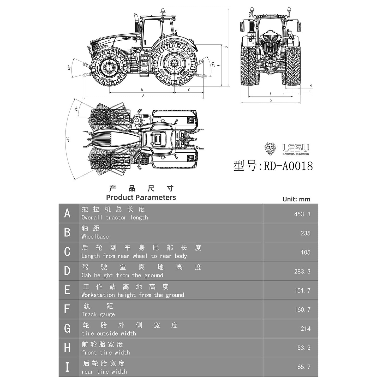 LESU AOUE 1050 Metal 4x4 1/14 RC Tractor Truck Hydraulic Agricultural Vehicles K500 Seedbed Pre-sowing Soil Preparation Machine Frsky XE Lite