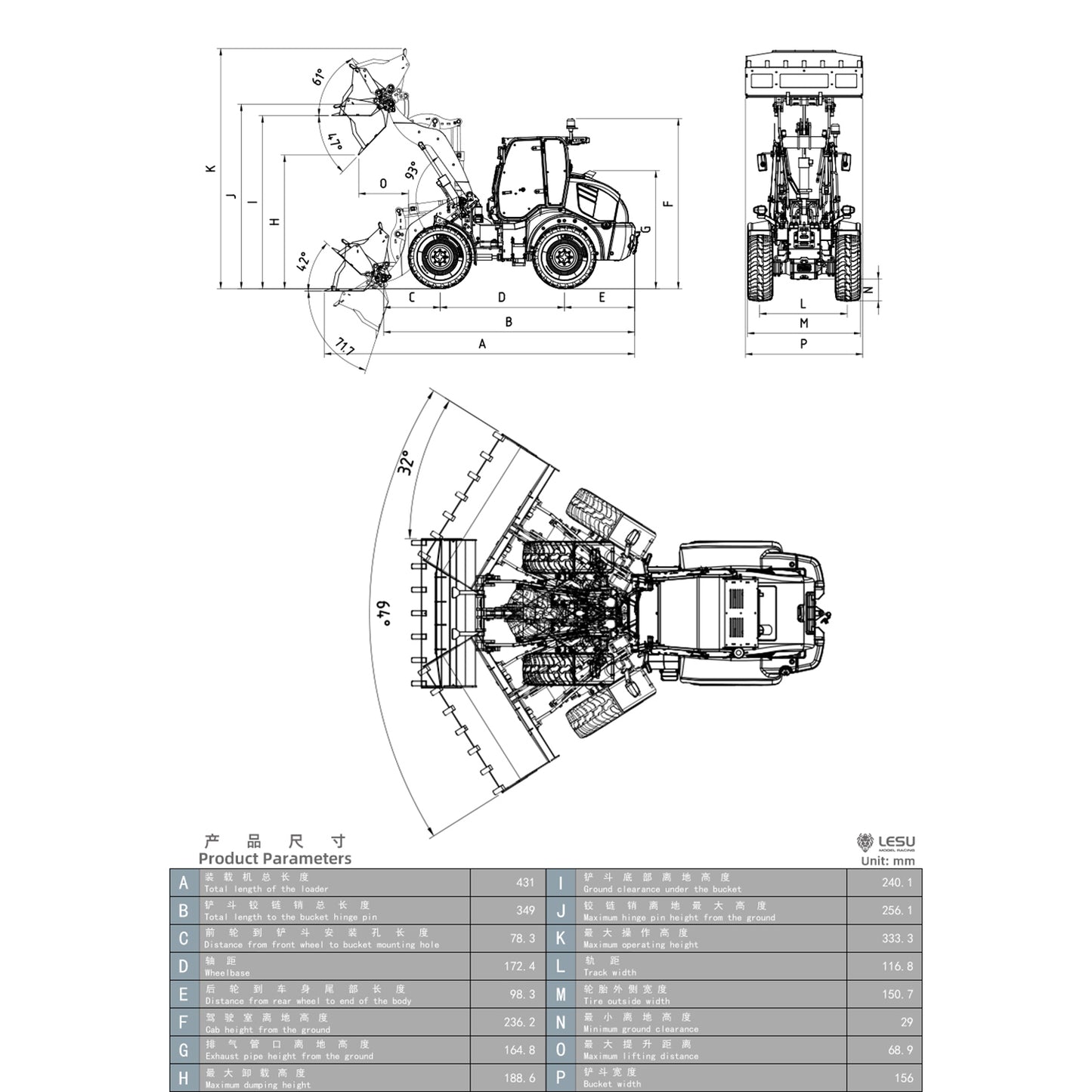 LESU Aoue WA100M-8 1/14 Metal 4x4 Hydraulic RC Loader A0021 Model with Brushless Motor Quick Release Coupler Sound Light System