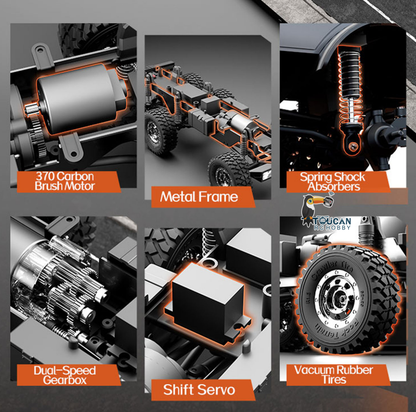 TOUCAN RC HOBBY JJRC C8823C 1/12 6x6 RC Crawler Car Remote Control Off Road Rock Climbing Truck 2 Speed Gearbox LED Lights 370 Brushed Motor