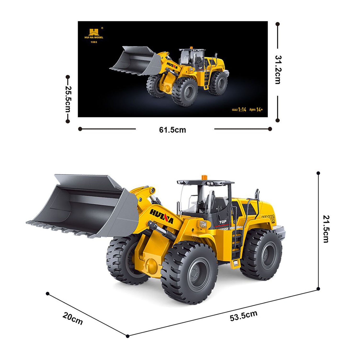 US Stock 1/14 HUINA Toys 2.4G Radio Controlled Loader 1583 Electric Lifting System Lights Sound RC Construction Vehicles Assembled