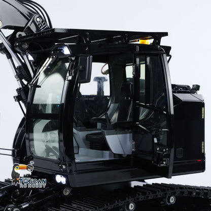 RC hydraulic excavator with rear protective cover metal guard net detachable cab multi functional warning lights
