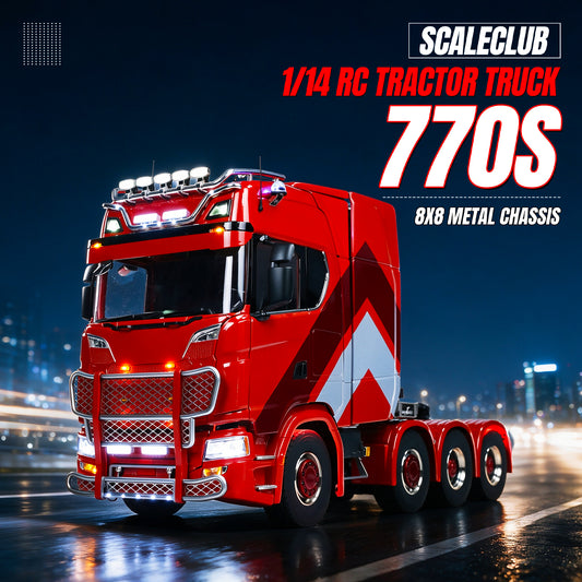 In Stock ScaleClub 1/14 RC Tractor Truck 770S Remote Control Lorry Car 8x8 Metal Chassis Lock Differential 3Speed Cab Suspension Smoking ST8 Battery