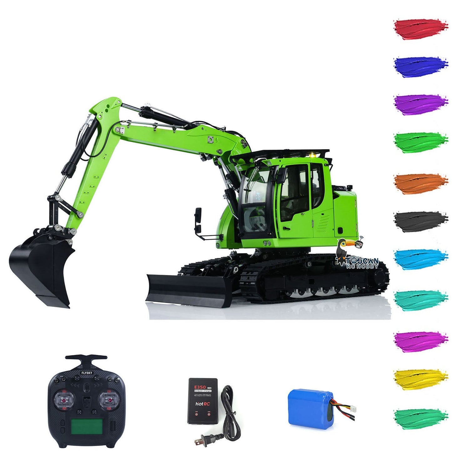 Full functional metal hydraulic excavator model fitted with dual color single color warning lights rear spotlight metal engine cover
