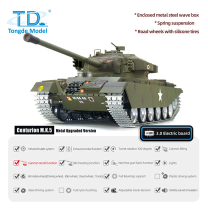 Tongde 1/16 RC Infrared Battle Tank Remote Controlled Panzer Centurion MK5 Electric Tanks BB Shooting Barrel Recoil Model