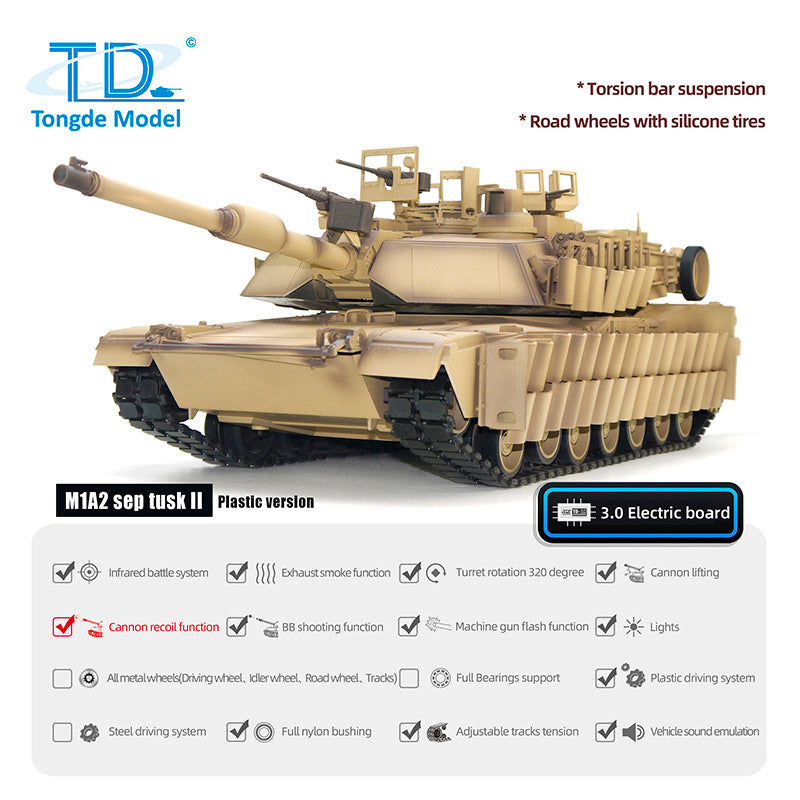 Tongde 1/16 Abrams M1A2 RC Infrared Battle Tank SEP TUSK II Remote