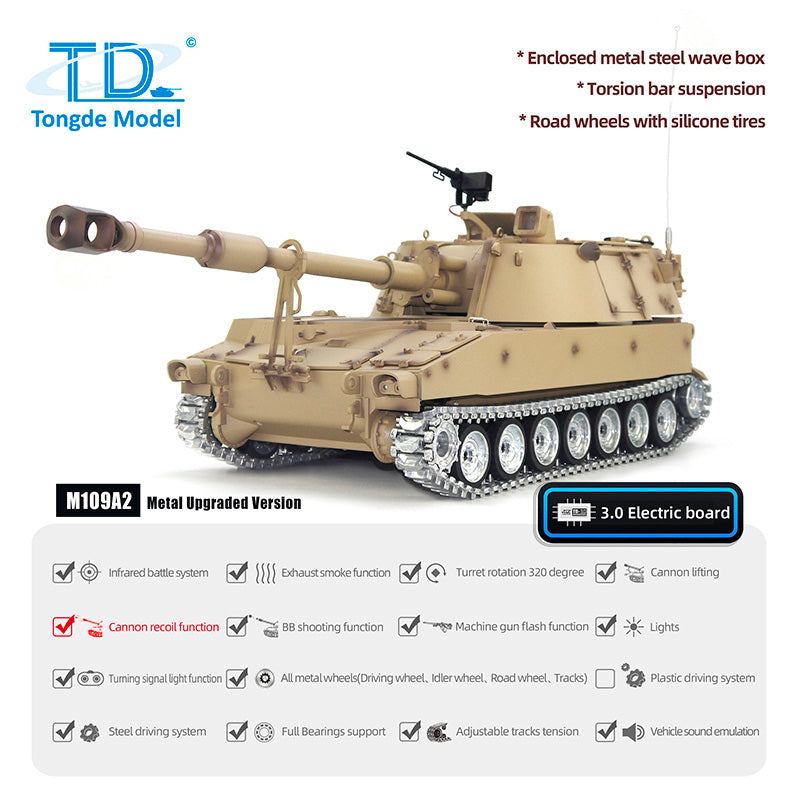Tongde 1/16 Scale M109A2 RC Military Tank Self-propelled Howitzer