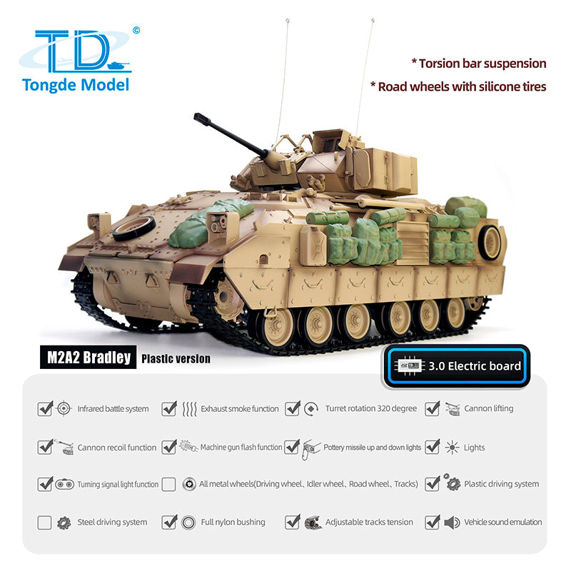 1/16 Tongde RC Tank Remote Control Panzer M2A2 Bradley Electric Infantry Fighting Vehicle DIY Simulation Model Barrel Recoil Without BB Unit