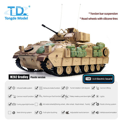1/16 Tongde RC Tank Remote Control Panzer M2A2 Bradley Electric Infantry Fighting Vehicle DIY Simulation Model Barrel Recoil Without BB Unit