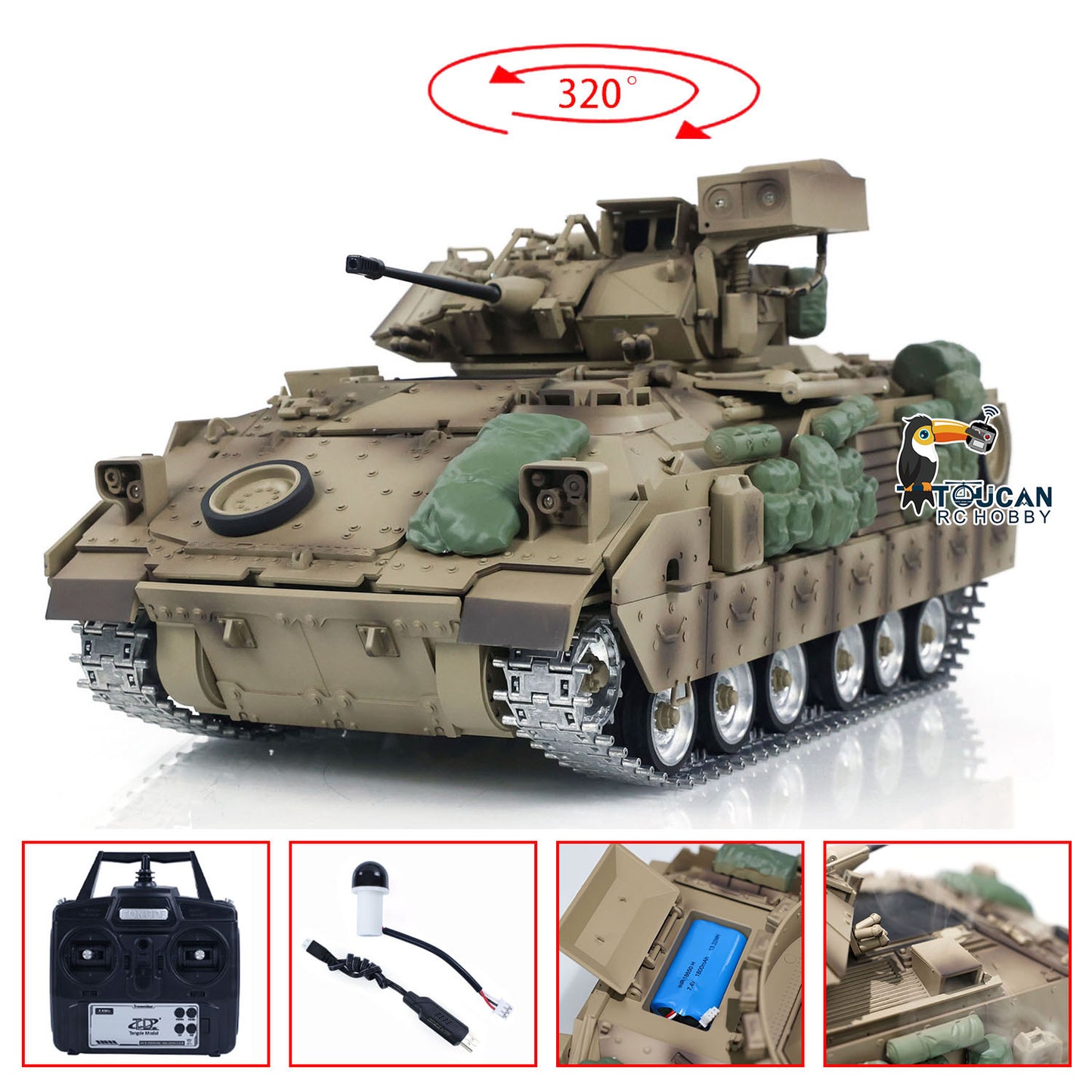 US Stock TD 1/16 Military RC Tank M2A2 Bradley Metal Tracks Gearbox Barrel Recoil System Radio Control Combat Vehicles