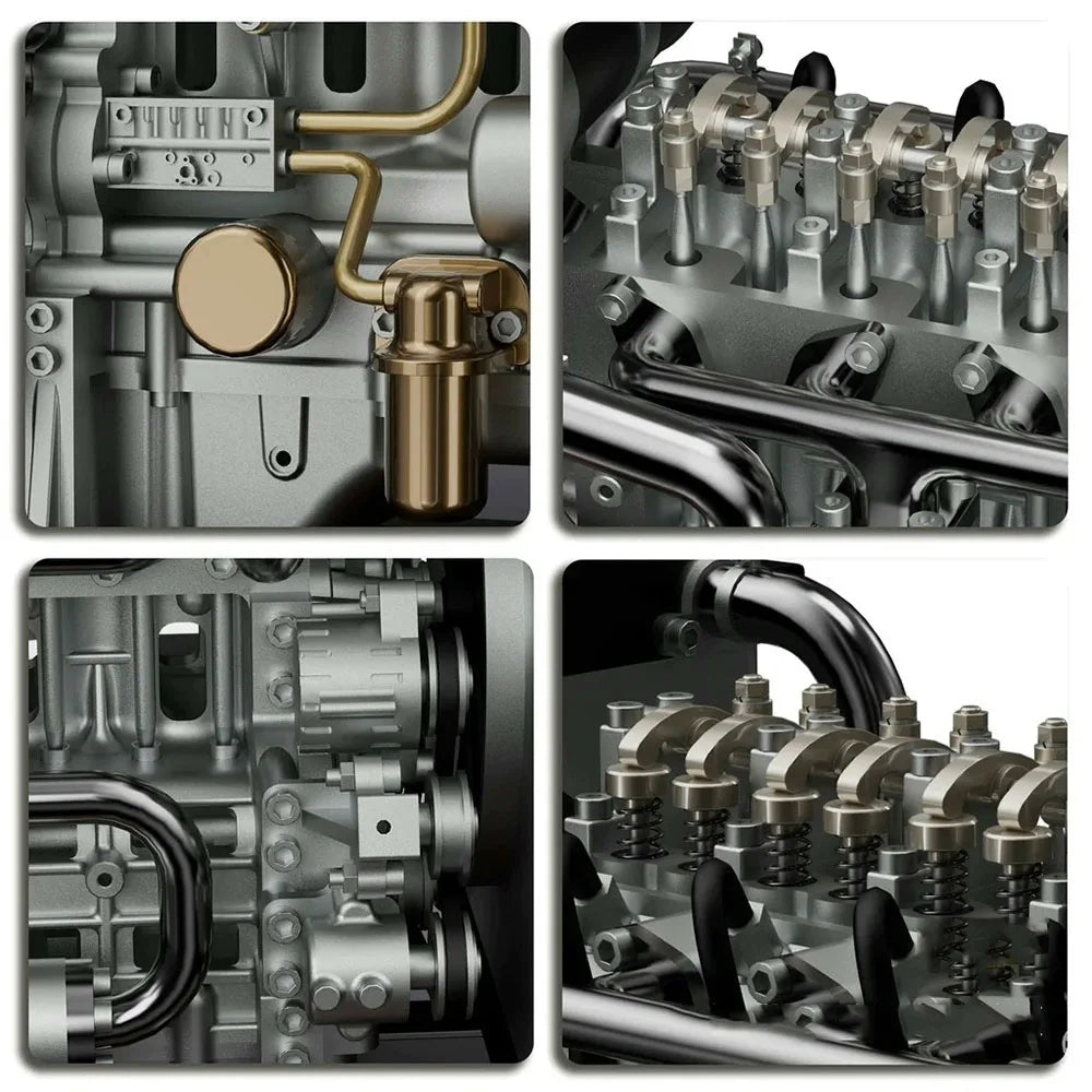 TECHING Mini Diesel Four-cylinder Mechanical Engine Metal Assembled Engine Model Decorative Display KIT Unassembled