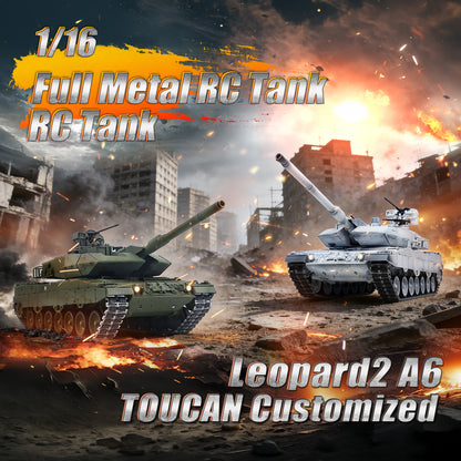 In Stock TOUCAN 1/16 Metal RC Tank 3889 German Leopard A6 360 Dgrees  Rotation Turret Barrel Recoil Smoke Light Electric Periscope