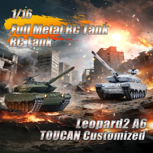 In Stock TOUCAN 1/16 Metal RC Tank 3889 German Leopard A6 360 Dgrees  Rotation Turret Barrel Recoil Smoke Light Electric Periscope
