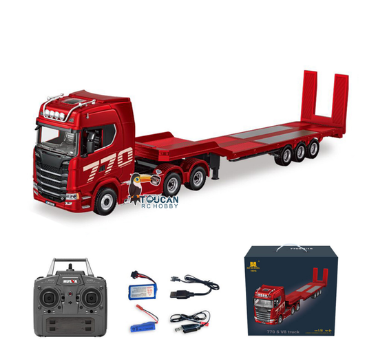 770S 1/18 Remote Control Tractor Truck 770S Electric Support Legs Tail Board 3Axle Plastic Semi Flatbed Trailer RTR Light System
