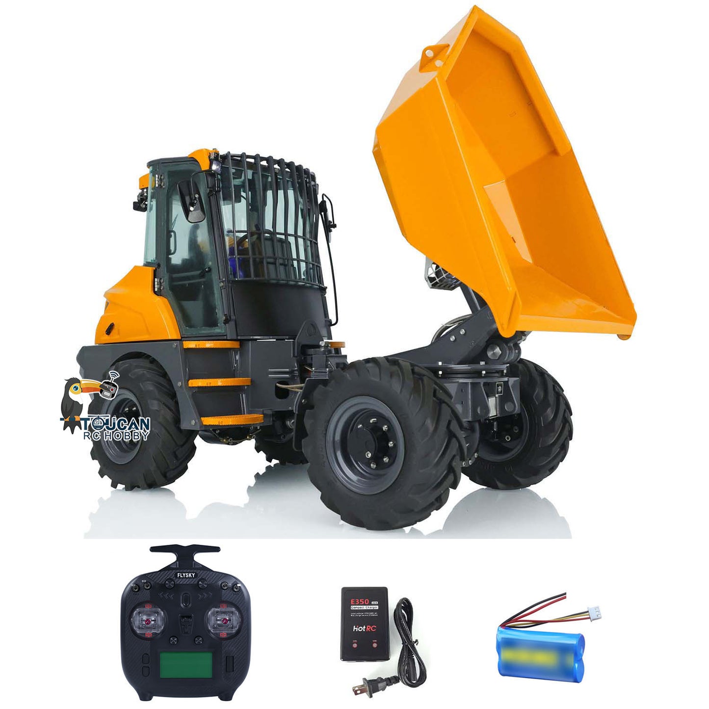 Yellow painted 4x4 articulated hydraulic dump vehicle metal body matched ST8 controller 3400mah battery charger
