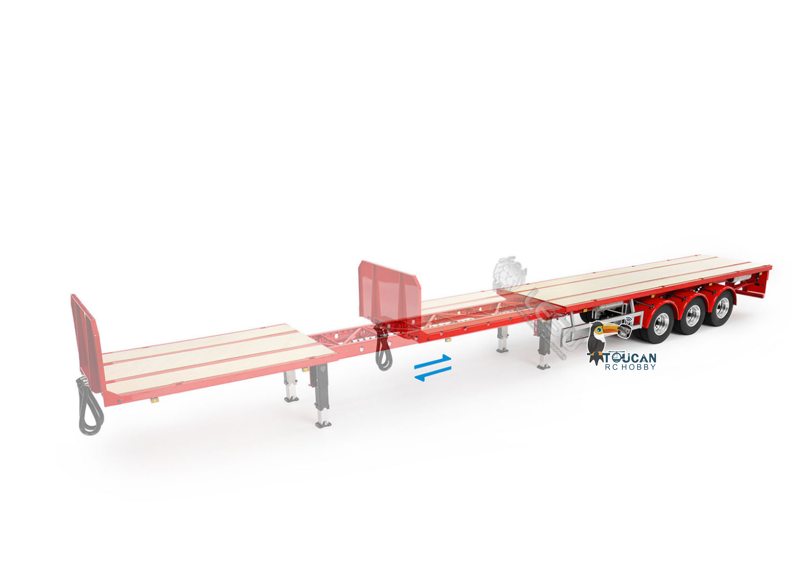 TOUCAN RC HOBBY LESU A0050 Metal 3Axles Extendable Flatbed Semi Trailer Manual Support Legs for 1/14 RC Tractor Truck RC Loader DIY Model