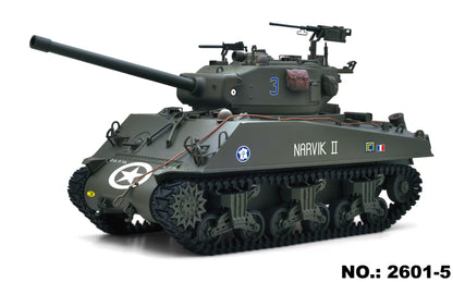 In Stock Large Hatch 1/16 Remote Control Tank Sherman M4A3 Infrared System Barrel Elevation Smoke Unit Metal Chassis Gearbox 360 Degrees Turret