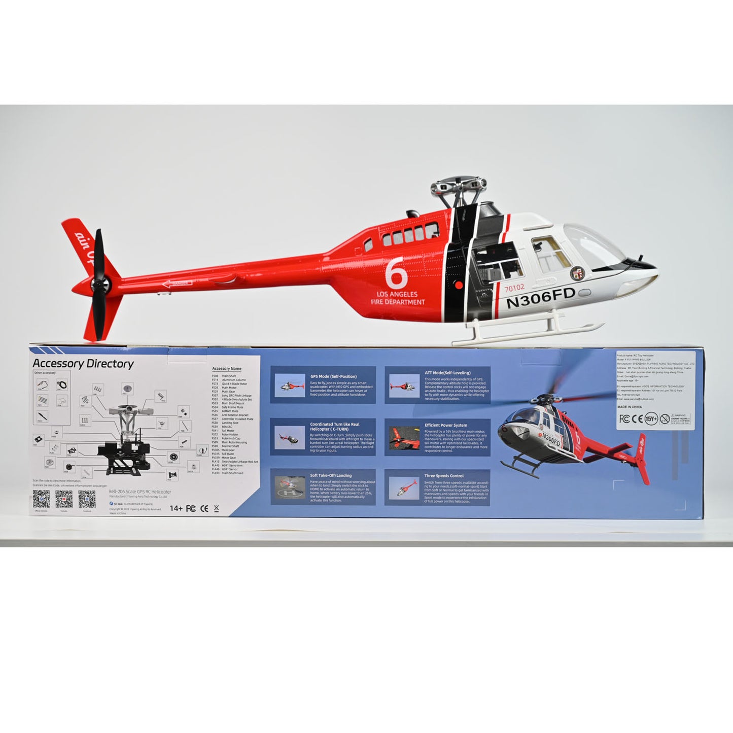 2.4G RC Scale FlyWing BELL 206 Helicopter 4 Blade Rotor Remote Control Aircraft GPS Brushless Motor Battery RTF Smart Drone Gift