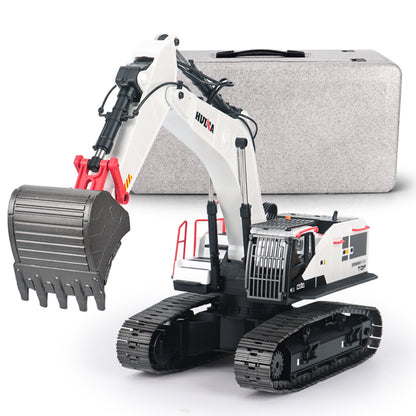 1/14 HUINA RC Metal Excavator Ready to Run Toys 1594 Radio Lights Sound Battery 22CH Sound W/ Bucket Drill Round Wood Garb Gifts