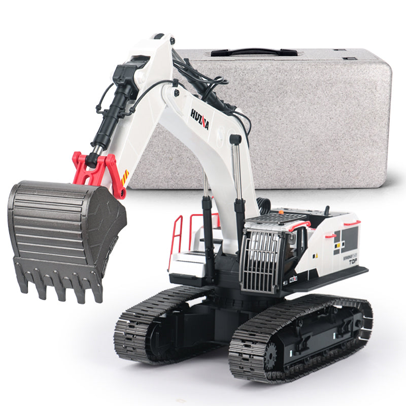 IN STOCK 1/14 HUINA RC Metal Excavator Ready to Run Toys 1594 Radio Lights Sound Battery 22CH Sound W/ Bucket Drill Round Wood Garb Gifts