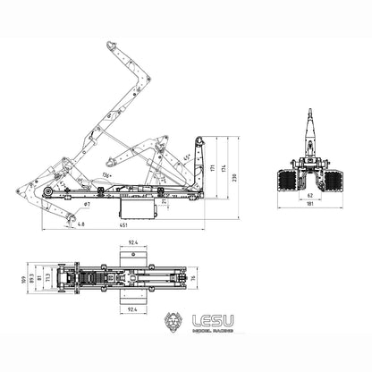 LESU Metal Roll On Off Dump Truck Frame Telescopic A0060 Foldable A0061 5-way Valves for 1/14 Remote Control Hydraulic Full Dumper No Chassis Rail