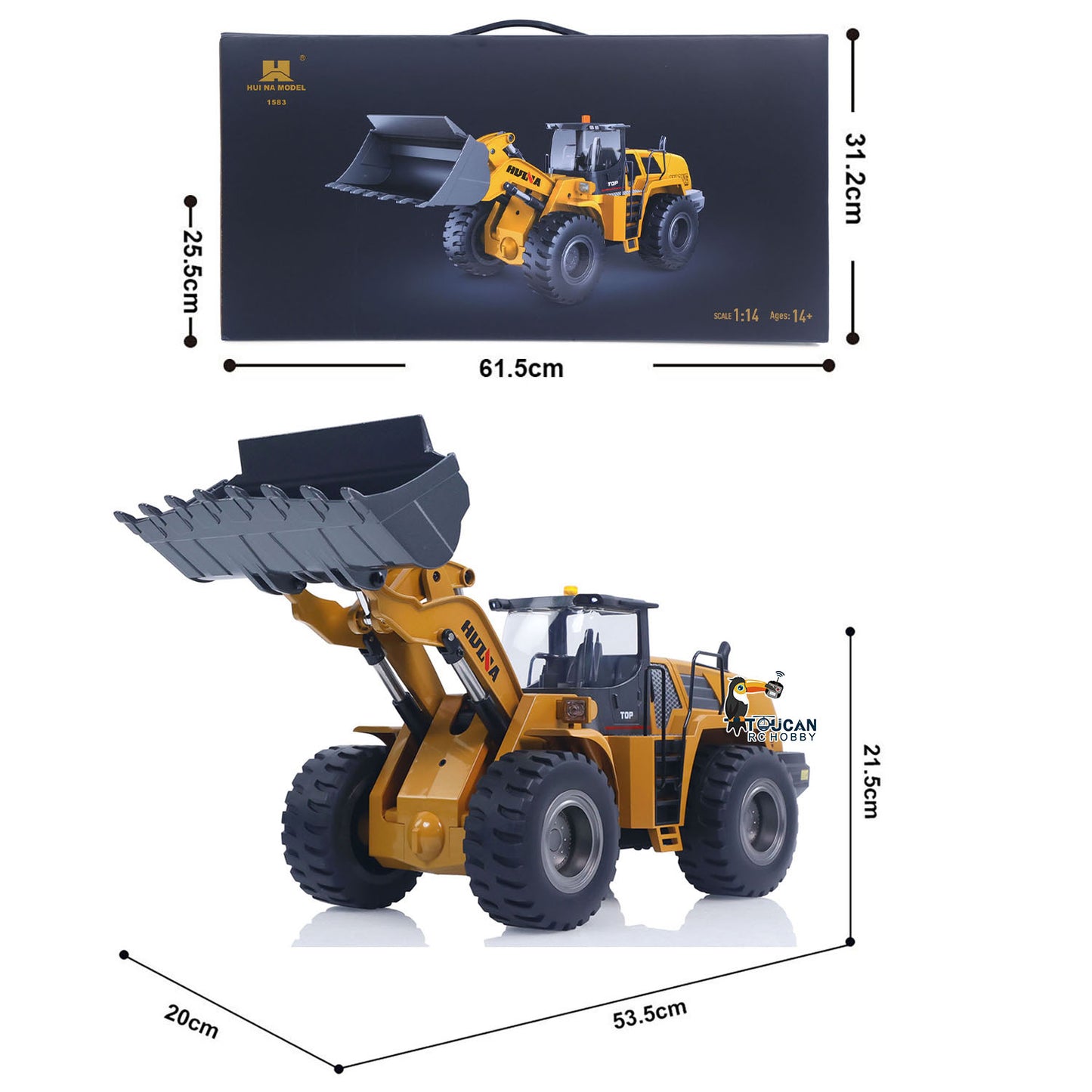 1/14 HUINA Toys 2.4G Radio Controlled Loader 1583 Electric Lifting System Lights Sound RC Construction Vehicles Assembled