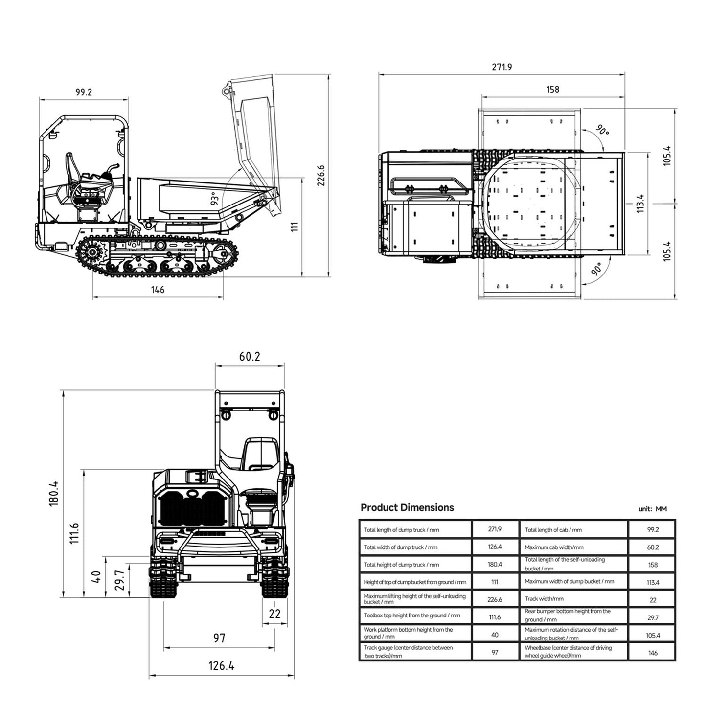 1/14 Hydraulic Remote Control Tracked Dumper KC300HR-5 Unpainted KIT LESU Metal RC Tipper Model Light System No Battery